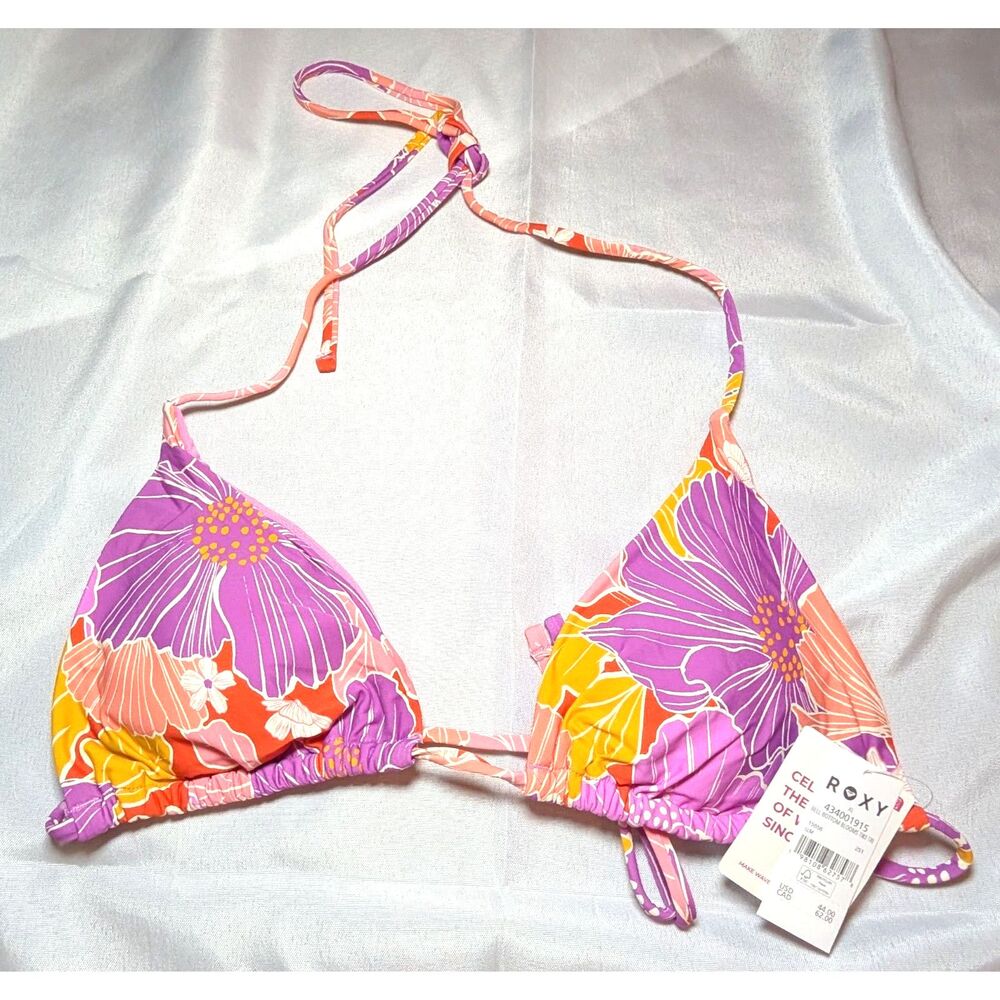 NWT Roxy Bell Bottom Blooms Tiki Triangle Bikini Top Size XL Floral Tropical